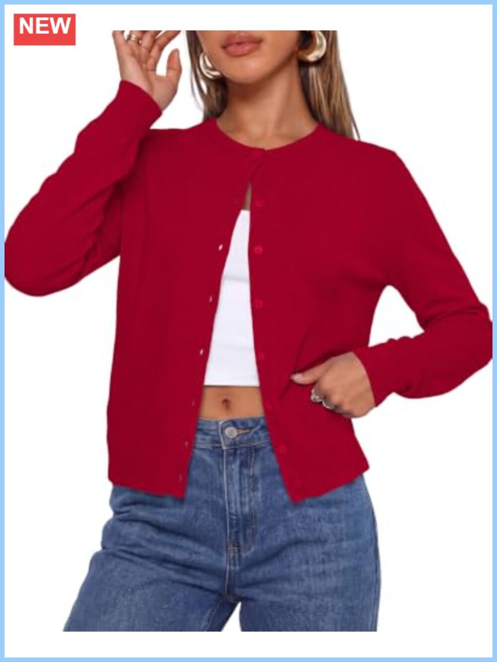 Lightweight Button Up Knit Cardigan Sweater Long Sleeve Crew Neck Fall